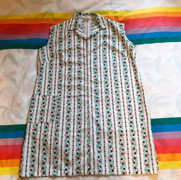 70s Floral Patterned Zipper Dress XL - Picture 2 of 3